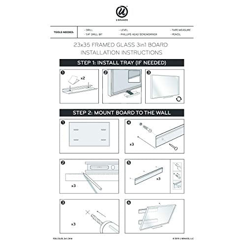 U Brands Magnetic Glass Dry Erase 3-in-1 Calendar Board, Only for use with HIGH Energy Magnets, 23 x 35 Inches, White Aluminum Frame (3197U00-01)