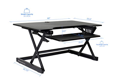 Rocelco 40" Large Height Adjustable Standing Desk Converter, Quick Sit Standup Dual Monitor Riser, Gas Spring Assist Computer Workstation, Retractable Keyboard Tray, (R DADRB-40), Black