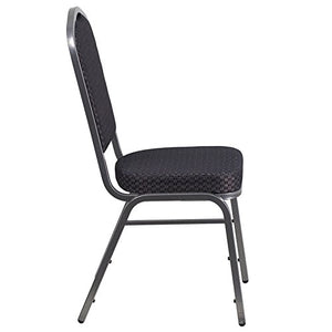 LIVING TRENDS Marvelius Crown Back Stacking Banquet Chair 20 Pack - Black Patterned Fabric, Silver Vein Frame