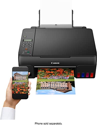 Canon PIXMA G6 20 MegaTank All-in-One Wireless Color Photo Inkjet Printer, Black - Print Copy Scan- 2-Line Mono LCD, Print up to 3800 4" x 6" Photos, 4800 x 1200 dpi, 6-Color Dye-Based Inks, 8.5 x 11