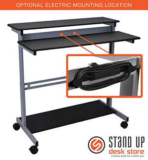 Stand Up Desk Store Rolling Adjustable Height Two Tier Standing Desk Computer Workstation (Silver Frame/Black Top, 48" Wide)