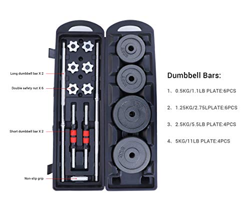 Nice C Adjustable Dumbbell Set, 22/33/44/66/105 Lbs Metal Barbell 2 in 1 Weight Pair, Anti-Slip Handle, All-Purpose, Home, Gym, Office, Fitness (Barbell 105LB or 48.5LB Dumbbell Pair)
