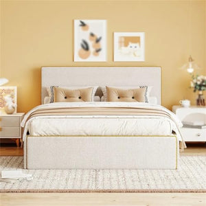 None Upholstered Platform Bed with 4 Drawers & Golden Edge, Full Size - Bedroom Furniture