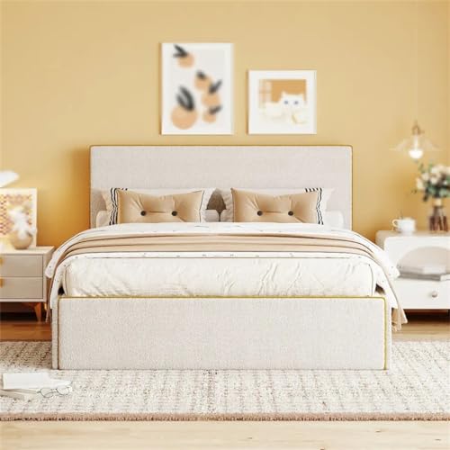 Upholstered Platform Bed with 4 Drawers & Golden Edge, Full Size - Bedroom Furniture