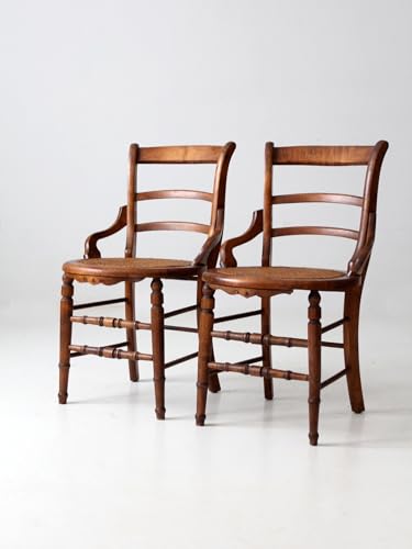 Lschool Antique Victorian Cane Seat Chairs Pair