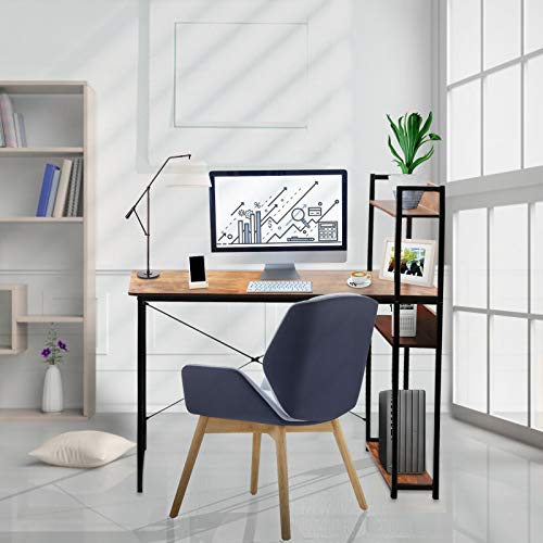Levoni Computer Home Office Desk 47 inch Writing Study Table with Storage Shelves Study Writing Table with Bookshelves Brown