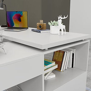 Homsee L-Shaped Corner Computer Desk with Storage, White