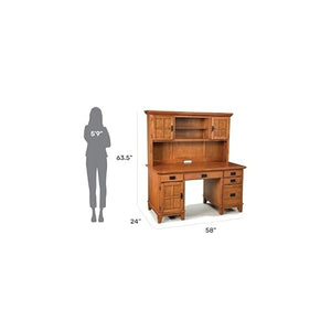 Bowery Hill Cottage Oak Wood Pedestal Desk with Hutch