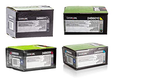 Lexmark 24B6011 24B6008 24B6009 24B6010 XC2130 XC2132 Toner Cartridge Set (Black Cyan Magenta Yellow, 4-Pack) in Retail Packaging