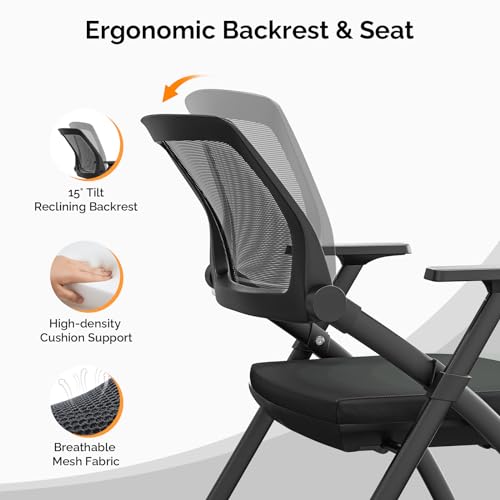 VINGLI 10 Pack Stackable Conference Room Chairs with Wheels, Folding Office Chair - Black, 350lbs Capacity