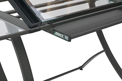 SD STUDIO DESIGNS Futura Luxe Drafting Craft Table, 35" Wide Angle Adjustable Top, Pewter Grey/Clear Glass