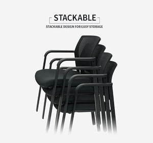 CLATINA Guest Reception Stacking Office Chairs with Arm, Mesh Back and Fabric Seat - Black (4 Pack)