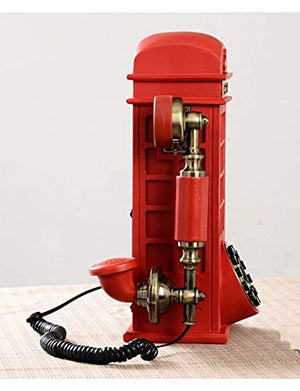 MaGiLL Mini Wall Telephone Corded Retro European Phone Booth Resin Landline Red