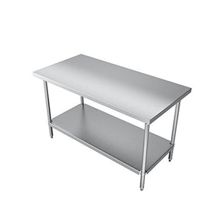 Elkay Foodservice Chef's Choice Work Table, 30"X72" OA, 36" Working Height, Flat Top, Stainless Undershelf, Turned Down Table Edge, Stainless Legs With Adjustable 1" Feet, 16 Gauge 300 Series Stainless Steel, NSF Certified