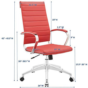 Modway Jive Ribbed High Back Tall Executive Swivel Office Chair With Arms In Red