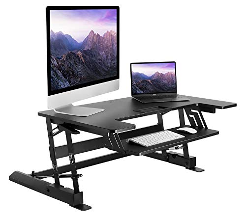Mount-It! Standing Desk Converter - Height Adjustable Stand Up Desk with Gas Spring Riser - Wide 36 Inch Sit Stand Workstation Fits Dual Monitors – Black (MI-7926)