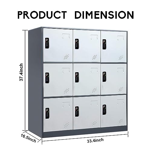 Fumedo 9 Doors Metal Storage Locker with Combination Lock and Card Slot (Gray)