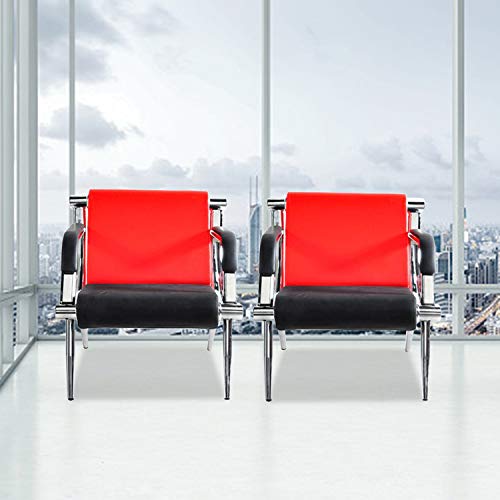 Walnest Waiting Room Chair with Armrest 2 Seat Red Black PU Leather Office Furniture
