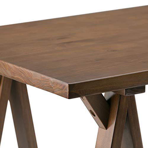 SIMPLIHOME Sawhorse SOLID WOOD Industrial Contemporary 56 inch Wide Home Office Desk, Writing Table, Workstation, Study Table Furniture in Medium Saddle Brown