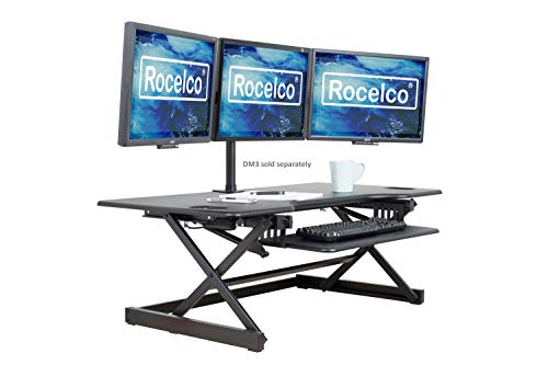 Rocelco 46" Large Height Adjustable Standing Desk Converter, Quick Sit Standup Triple Monitor Riser, Gas Spring Assist Computer Workstation, Retractable Keyboard Tray, (R DADRB-46), Black