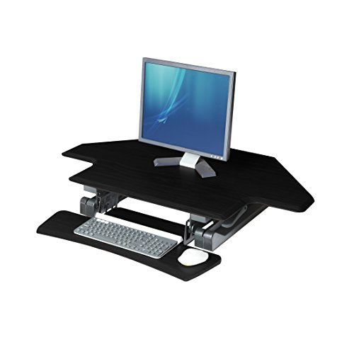 Seville Classics airLIFT Workstation Ergonomic Dual Monitor Riser with Keyboard Tray and Phone/Tablet Holder, Corner (43"), Black