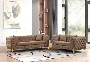 Generic Modern Buckle Fabric Living Room Set in Brown