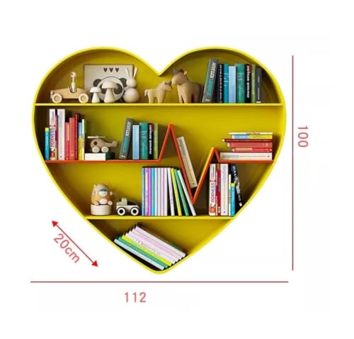 Habrur Heart Shape Wall-Mounted Bookshelf Iron Storage Rack (Yellow, 112 * 20 * 100cm)