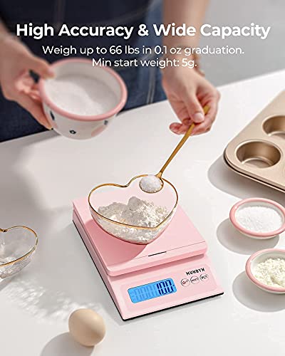 MUNBYN 4x6 Thermal Label Printer with 2.25"x1.25" Direct Thermal Labels and Shipping Scale, Accurate 66lb/0.1oz Postal Scale with Sweet Pink Style and Hold/Tear/PCS Function for Shipping Packages