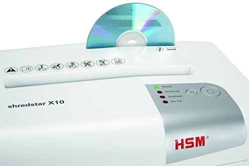 HSM X10 Shredstar 10-Sheet, Cross-Cut, 5.3 gal Capacity Paper Shredder with Separate CD Slot, White