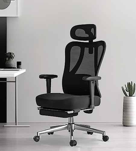 Hbada Ergonomic Office Chair with 2D Adjustable Armrest, Lumbar Support, Tilt Function, Footrest - Black