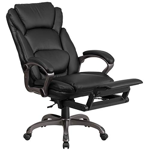 Flash Furniture High Back Black LeatherSoft Executive Reclining Ergonomic Swivel Office Chair with Outer Lumbar Cushion and Arms