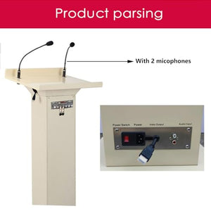 Yadlan Podium Stand with Speaker and Microphone, Metal Lectern with Baking Paint Coating