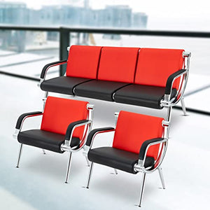 Diggettio Office Reception Sofa Set - 5-Seat PU Leather Chairs with Arms (Black+Red)