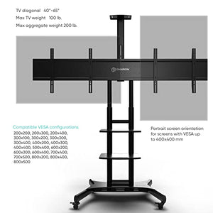 ONKRON Mobile TV Stand Dual TV Mount with Wheels - Height Adjustable Rolling TV Cart - 40-65" Screens, Max 100 lbs, VESA 600x400 mm, Black