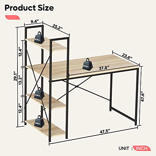 Bestier Computer Desk with Storage Shelves 47 Inch Home Office Desk Writing Table Oak