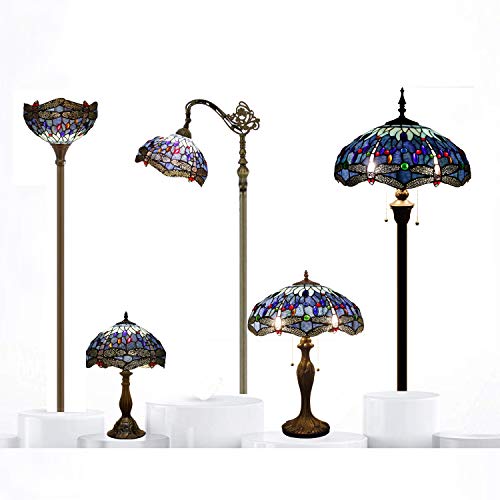 WERFACTORY Tiffany Dragonfly Blue Stained Glass Floor Lamp 16X16X64 Inches - S004 Series