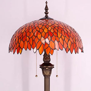 WERFACTORY Tiffany Floor Lamp Red Orange Wisteria Stained Glass Standing Reading Light 16X16X64 Inches - S523R Series