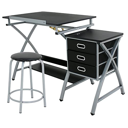 Adjustable Drawing Desk Drafting Table MDF with Drawers and Stool Supplies Adjustable Desk Craft Table Drafting Table Office Furniture Drawing Supplies Desk Drawing Table Craft Desk