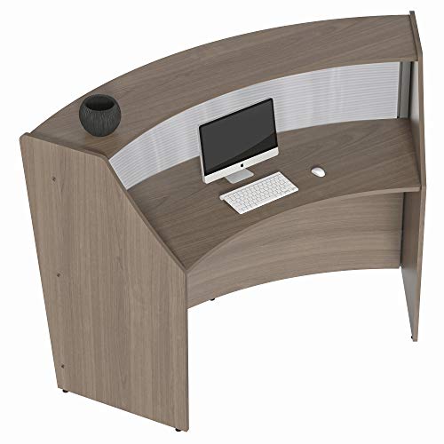 Linea Italia Curved Office Clear Panel Reception Desk Counter | 72" x 32" Walnut