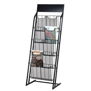 VimrOd Multi-Layer Mesh Magazine Rack, 5-Layer Office Document Organizer (Black)