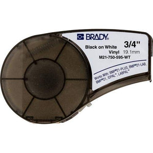 Brady M21-750-595-WT, Pack of 142797 0.75"x21' White BMP21 Series Indoor/Outdoor Vinyl Label, Pack of 6 Cartridges