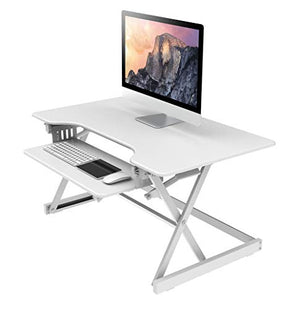 Rocelco 40" Height Adjustable Standing Desk Converter with Anti Fatigue Mat - White