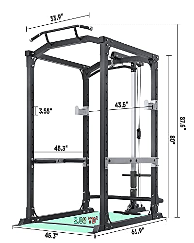 ZEG Power Rack Power Cage with LAT Pulldown 1600-Pound Capacity 14 Height Adjustable Squat Rack Pull-up Bar Dip Bar for Home Gym Barbell Strength Training