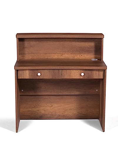UGOS Mono Walnut Modern Reception Desk with Transaction Counter | Laminate Desktop | Multifunctional Standing Front Desk (40 inch)