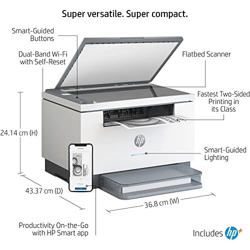 HP Laserjet MFP M234dweA All-in-One Wireless Monochrome Laser Printer with Scanner and Copier for Home Office, Gray - 30 ppm, 600 x 600 dpi, 8.5" x 14", Auto Duplex Printing, Cbmou Printer Cable