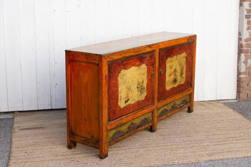 Lschool Jasper Orange Painted Mongolian Sideboard - Bohemian Storage Cabinet