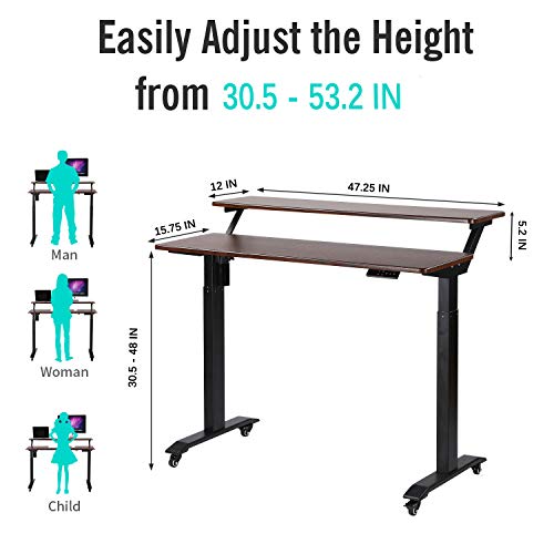UNICOO - Electric Height Adjustable Standing Desk, Electric Standing Workstation Home Office Sit Stand Up Desk with 4 Pre-Set Memory Led Display Controller (Mahogany Top/Black Legs - Electric-2 Tier)