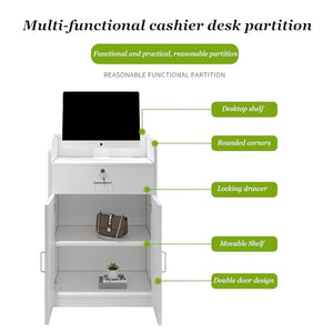 WFCCDM Modern Retail Counter with Drawers, Reception Desk, Wooden Computer Desk, Front Desk for Home Office Salon Spas