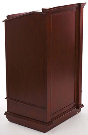 Displays2go Restaurant Hostess Station, Mahogany Podium with Cabinet and Drawer, Rolling (LCTCL27DC)