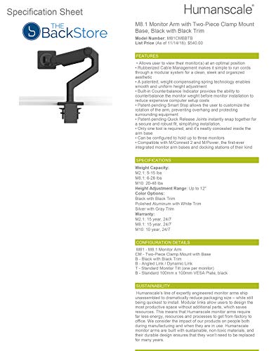 Humanscale - M81CMBBTB - M8.1-Single Mtr, Clamp Mt (blk)